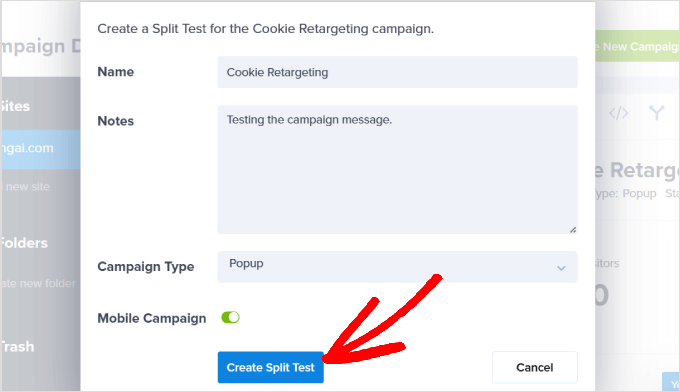 Die Schaltfläche "Split-Test erstellen" Die Schaltfläche "Split-Test erstellen"