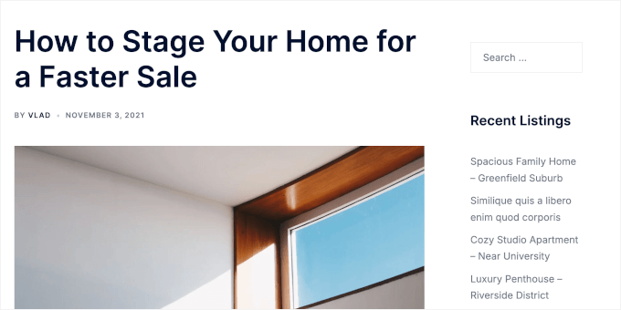 Recent listings widget in Sydney's sidebar Recent listings widget in Sydney's sidebar