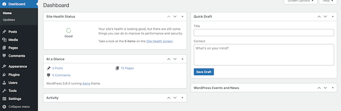 WordPress dashboard WordPress dashboard