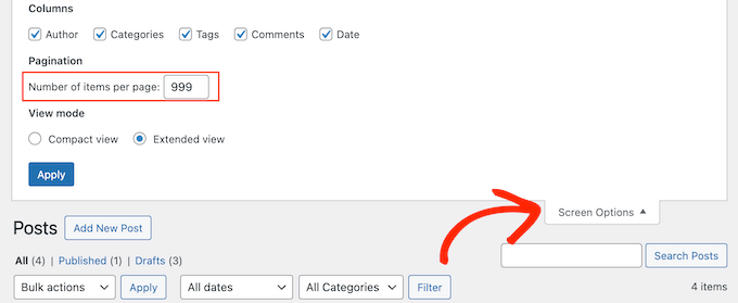 Changing the number of WordPress pages on a single screen Changing the number of WordPress pages on a single screen