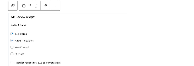 WP Review widget settings WP Review widget settings