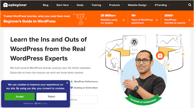 Ein Beispiel für ein Cookie-Banner, erstellt mit dem WPConsent WordPress-Plugin Ein Beispiel für ein Cookie-Banner, erstellt mit dem WPConsent WordPress-Plugin