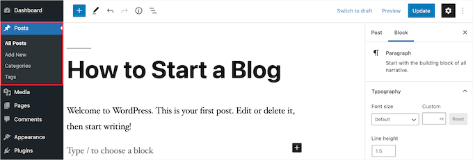 WordPress post editor WordPress post editor