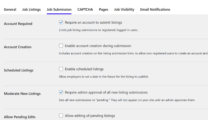 Job submission settings Change job submission settings