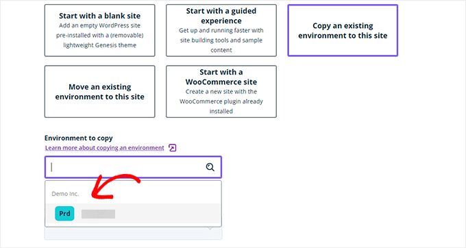 Choose environment you wish to copy Choose environment you wish to copy