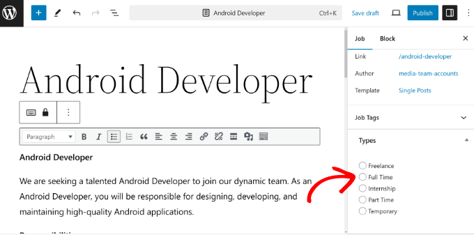 Add job listings Choose type of job