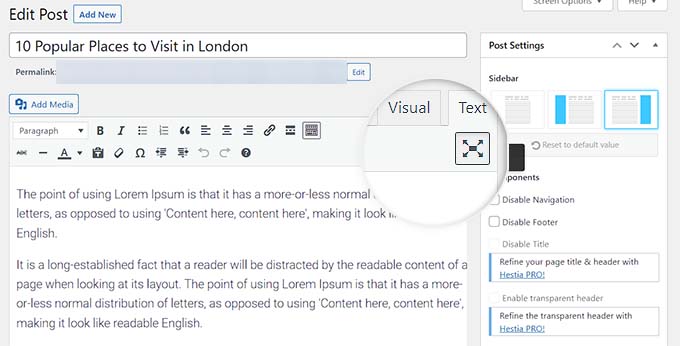 Enable distraction free mode in the Classic editor Enable distraction free mode in the Classic editor