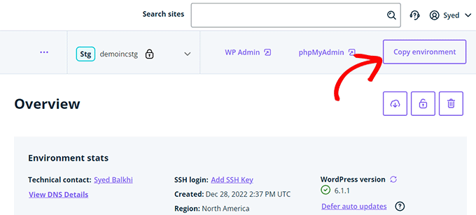 Copy staging environment Copy staging environment