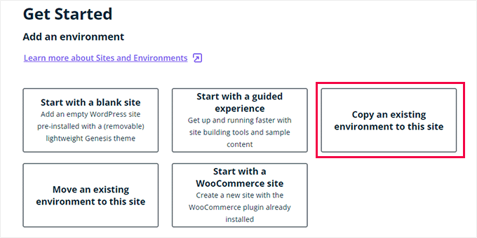 Copy existing environment to staging site Copy existing environment to staging site