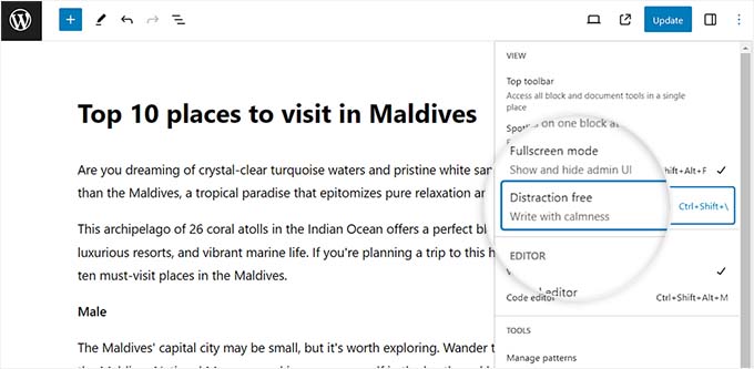 Deactivate the distraction free mode Deactivate the distraction free mode
