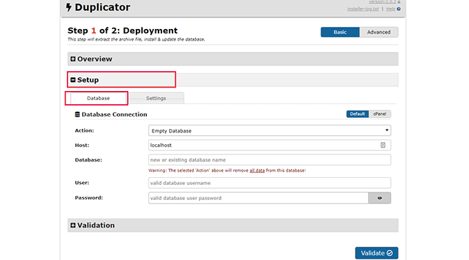 Enter database details Enter database details
