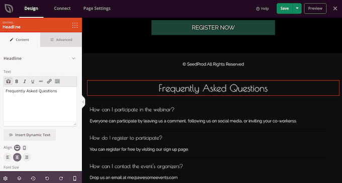 A SeedProd page builder, with an FAQ section A SeedProd page builder, with an FAQ section