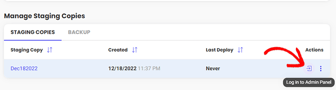 Login to your staging website Login to your staging website