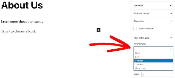 Page editor set parent page Page editor set parent page
