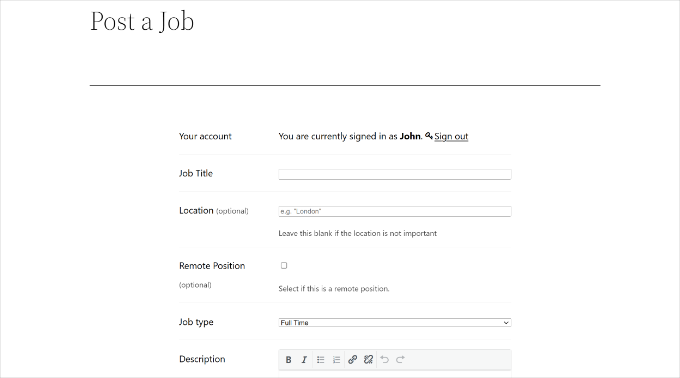 Submit job listing page Post a job page