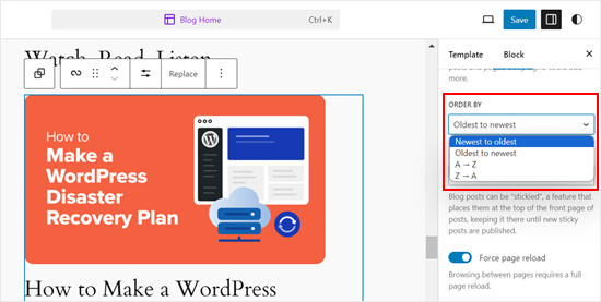 Opcje zmiany kolejności w bloku Pętla zapytania Opcje zmiany kolejności w bloku Pętla zapytania