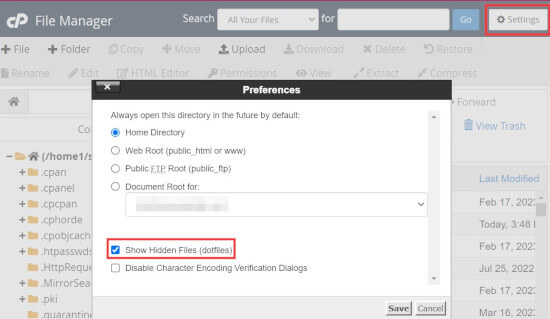 Show hidden files in cPanel Show hidden files in cPanel