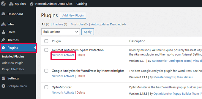 Network activate plugins Network activate plugins