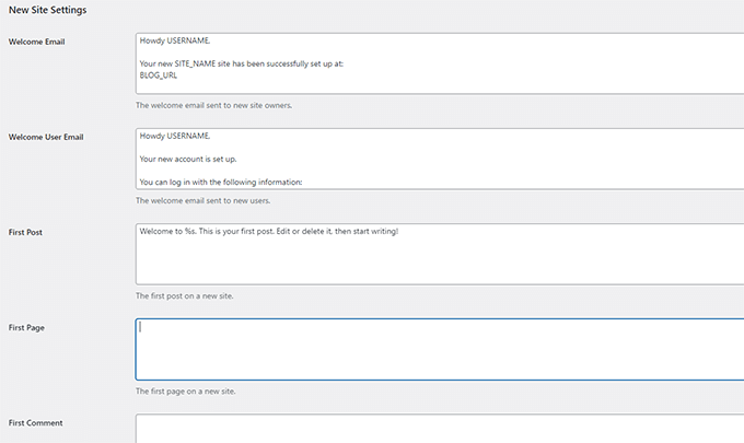 New site default content in WordPress multisite New site default content in WordPress multisite