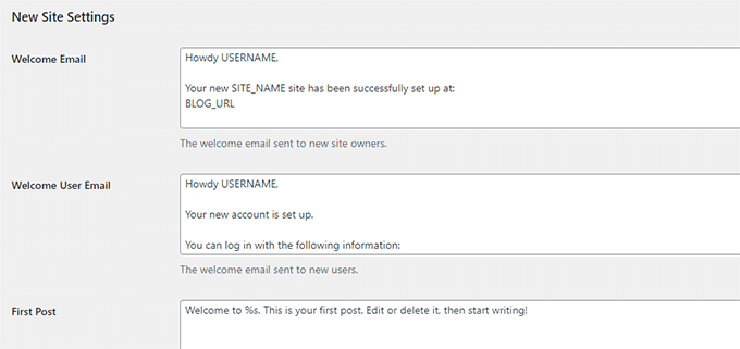 New site settings for WordPress multisite New site settings for WordPress multisite