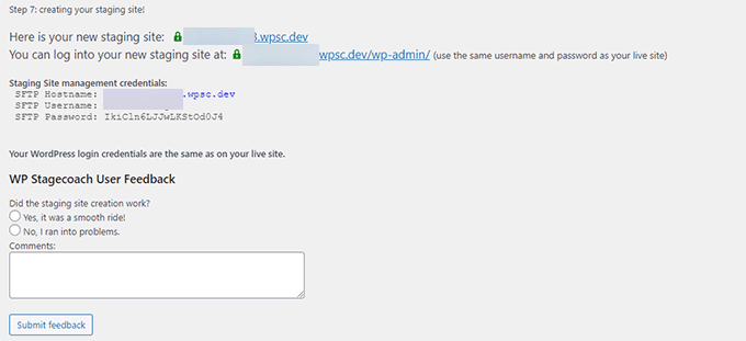 WP Stagecoach fiinished creating a staging site WP Stagecoach fiinished creating a staging site
