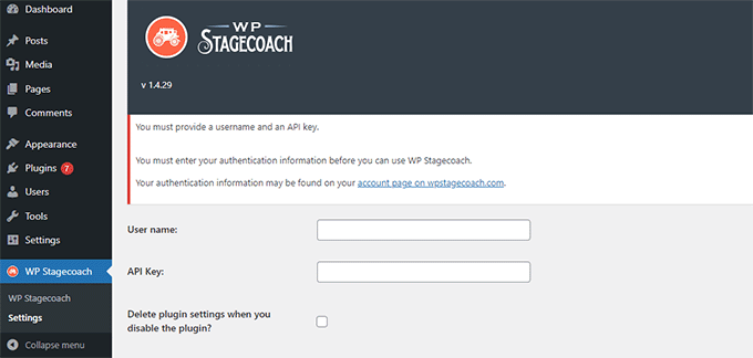 Enter WPStagecoach API keys Enter WPStagecoach API keys