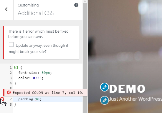 Add Custom CSS code to Additional CSS pane; Add Custom CSS code to Additional CSS panel
