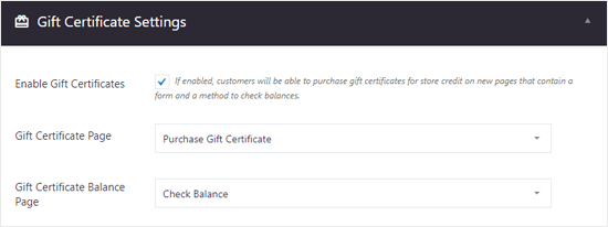BigCommerce for WordPress Gift Certificates Settings BigCommerce for WordPress Gift Certificates Settings