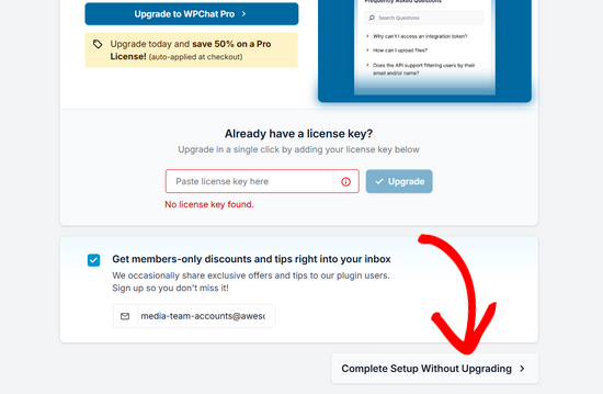 Cliquez sur le bouton Terminer la configuration dans WPChat