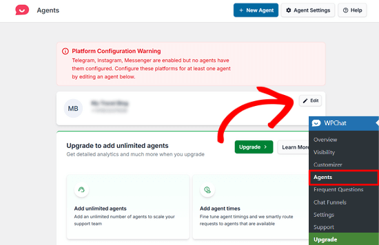 Configurer l'agent de chat en direct par défaut dans WPChat