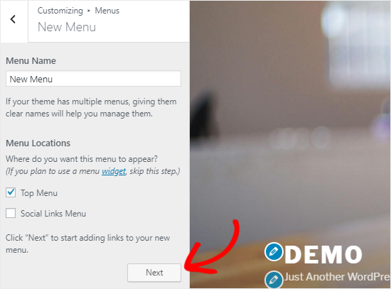 Create a new navigation menu Create a new navigation menu