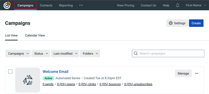 Create New Constant Contact Campaign