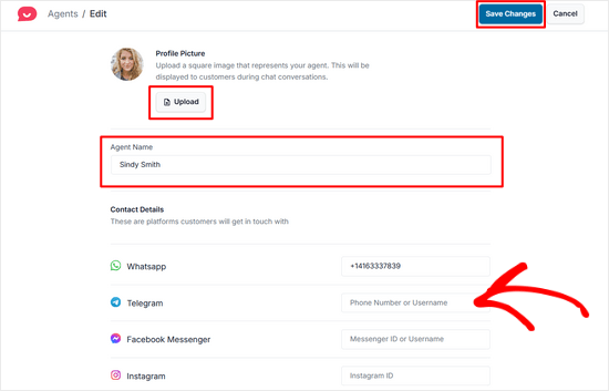 Modifier l'agent de chat par défaut dans WPChat