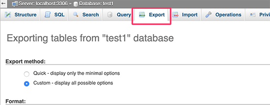 Export WordPress database Export WordPress database