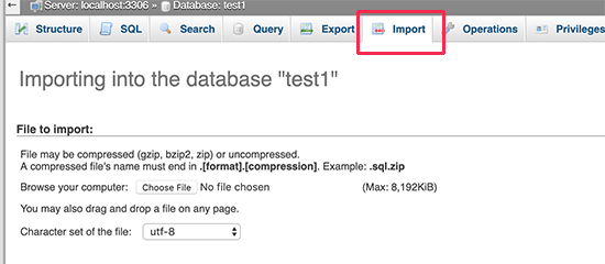 Import database via phpMyAdmin Import database via phpMyAdmin