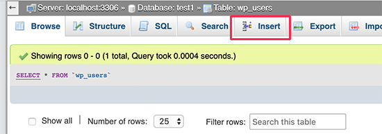 Insert new row in WordPress users table Insert new row in WordPress users table