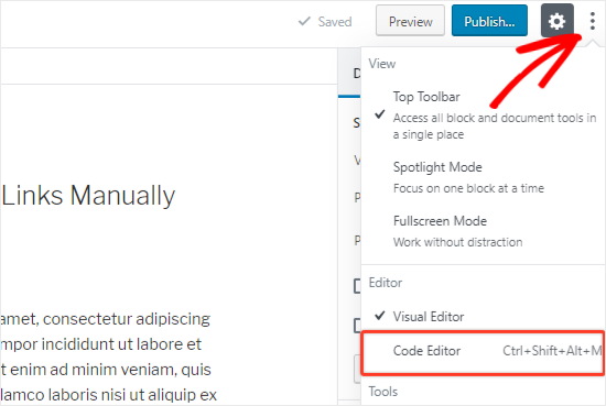 Open code editor to edit external links Open code editor to edit external links