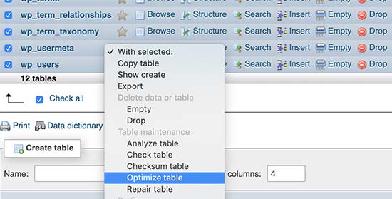 Optimize WordPress database tables Optimize WordPress database tables