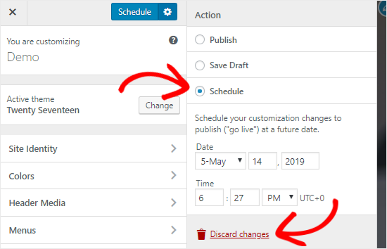 schedule-customizer-settings Schedule Customizer settings on a specific date