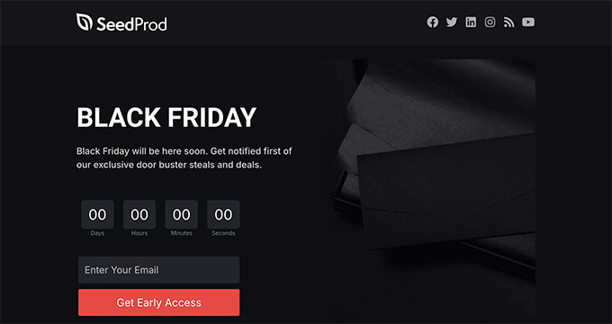 Modello di pagina squeeze per il Black Friday di SeedProd