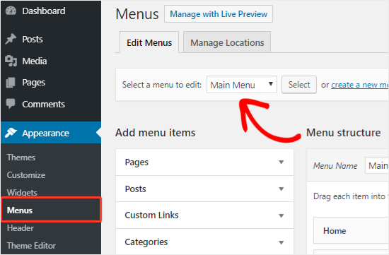 Select a navigation menu to edit Select a navigation menu to edit