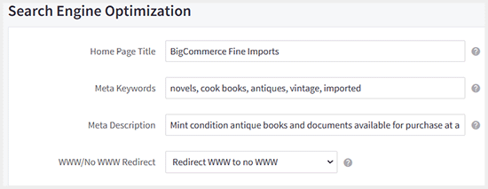 SEO metadata in BigCommerce
