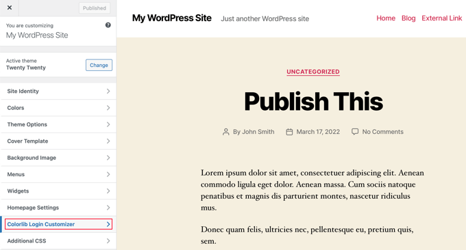 Pluginul Colorlib Login Customizer adaugă un element nou în Personalizatorul de temă Pluginul Colorlib Login Customizer adaugă un element nou în Personalizatorul de temă