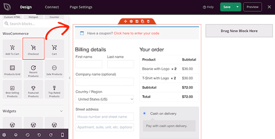 WooCommerce checkout block in SeedProd