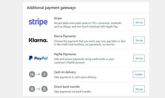 WooCommerce payment methods