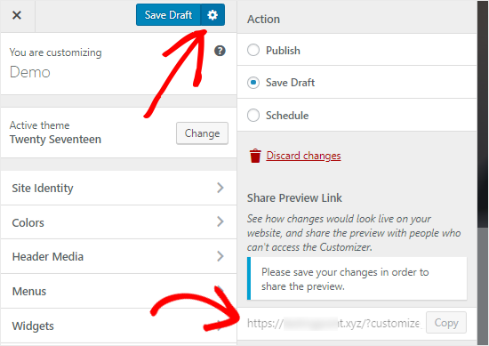 WordPress Customizer Save Draft option WordPress Customizer Save Draft option