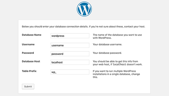 WordPress database information WordPress database information