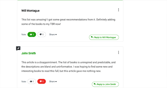 Liking and disliking comments Liking and disliking comments