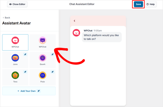 Personnaliser l'avatar de l'assistant WPChat