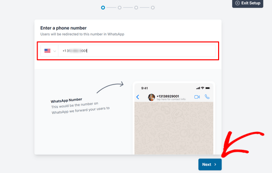 Entrez votre numéro de téléphone professionnel WhatsApp